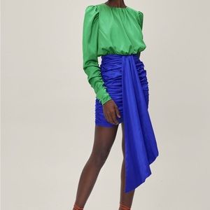 *Colorblock draped skirt bodycon midi dress